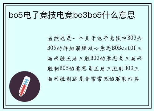 bo5电子竞技电竞bo3bo5什么意思
